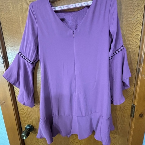 White House Black Market Purple Ruffled Bell Sleeve Dress - Picture 1 of 16